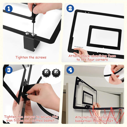 2-in-1 Hanging Door Basketball Laundry Hamper with Hoop Zipper Base