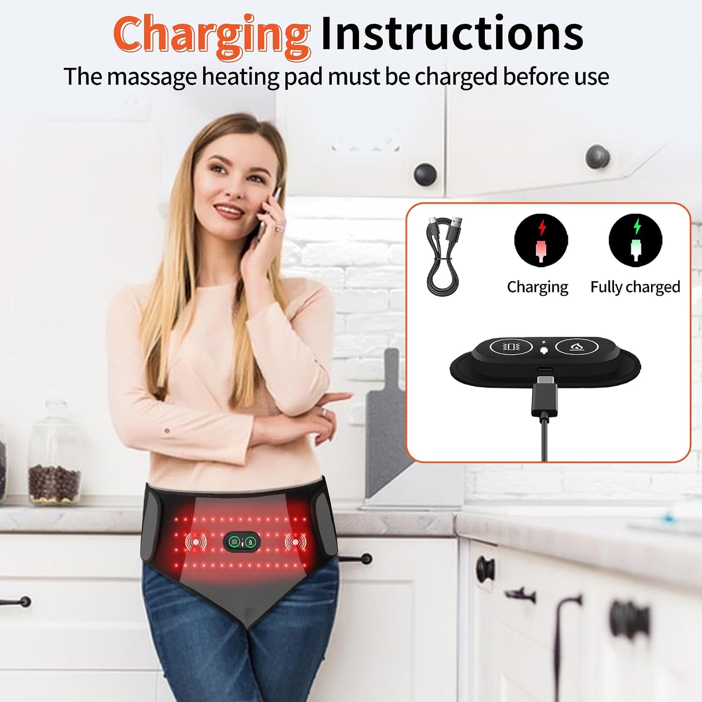 Wireless Period Heating Pad with Vibration Massage for Cramp Pain Relief
