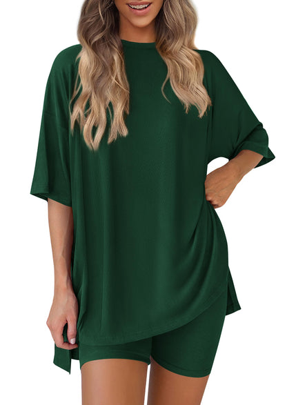 PRETTYGARDEN Women's Casual 2-Piece Lounge Set with Biker Shorts