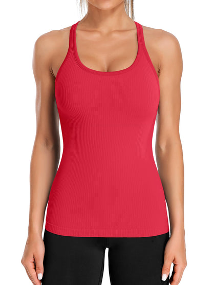 ATTRACO Women's Ribbed Racerback Workout Tank with Built-In Bra