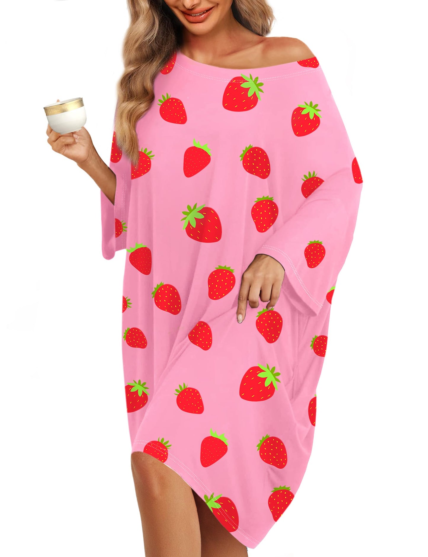 KFUBUO Plus Size Sleep Shirt Dress with Pocket