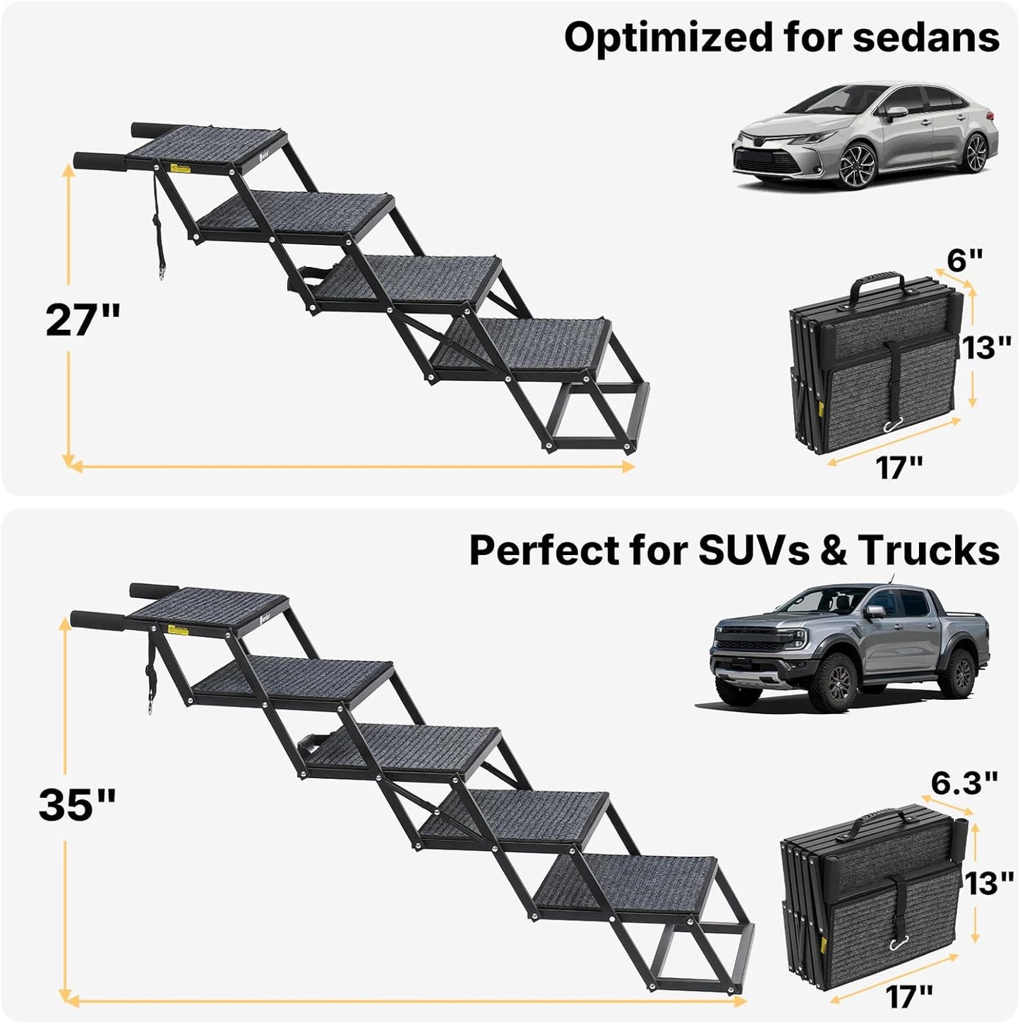 Foldable Dog Steps for Car & Truck, Heavy-Duty 4-Step Pet Stairs