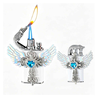 Embossed Metal Double Flame Windproof Butane Lighter for Men, White