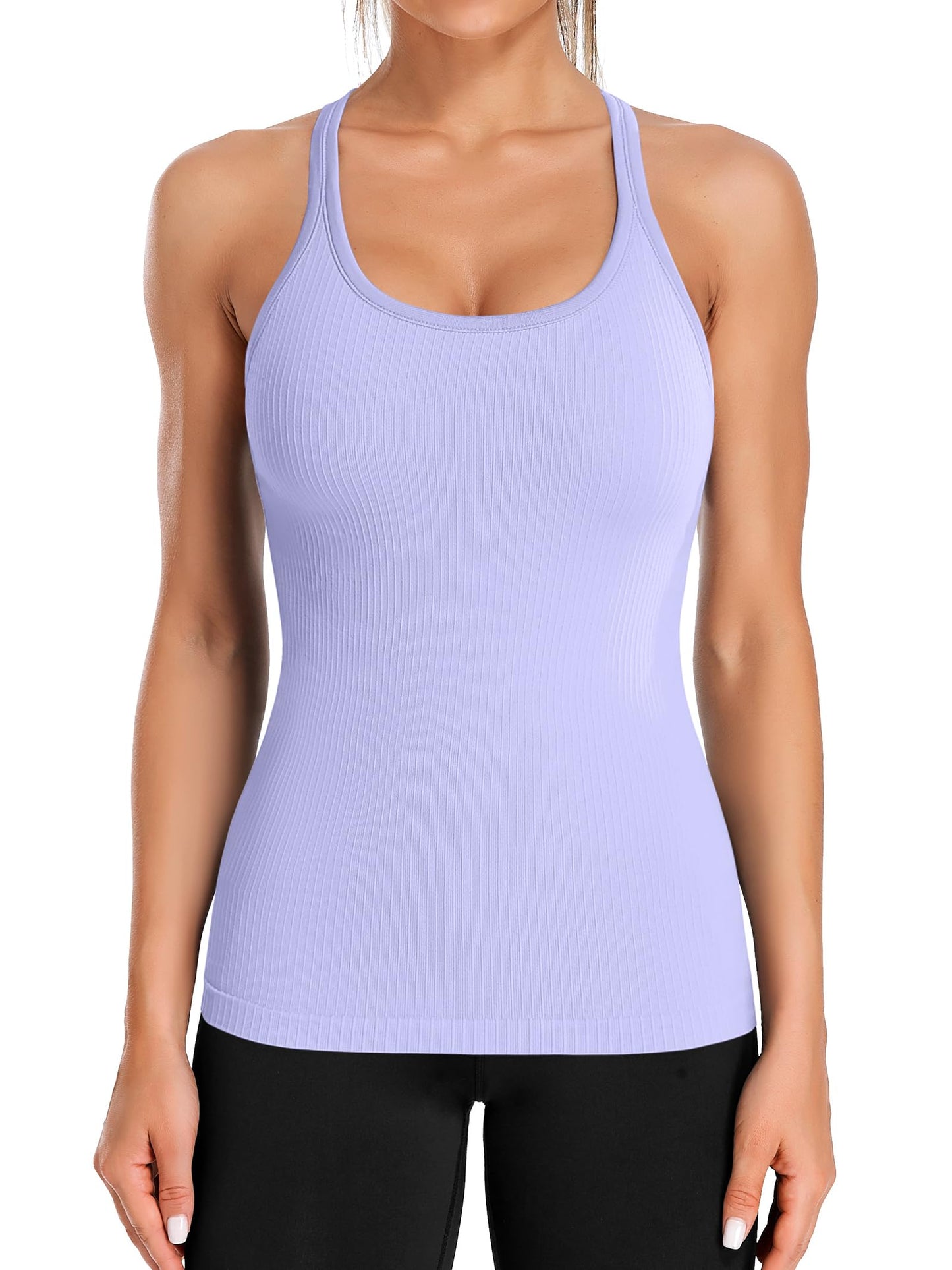ATTRACO Women's Ribbed Racerback Workout Tank with Built-In Bra