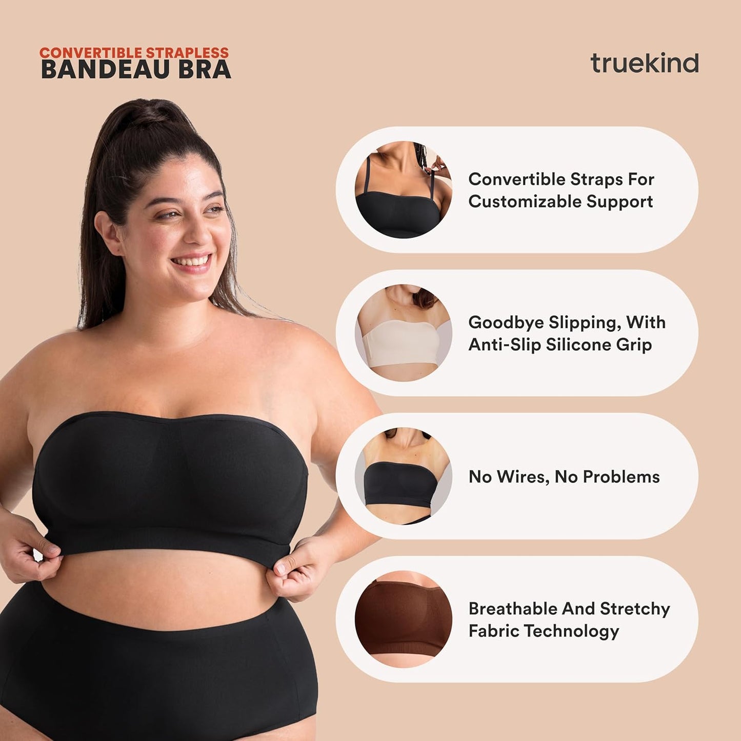 Truekind Wireless Strapless Bandeau Bra for Women
