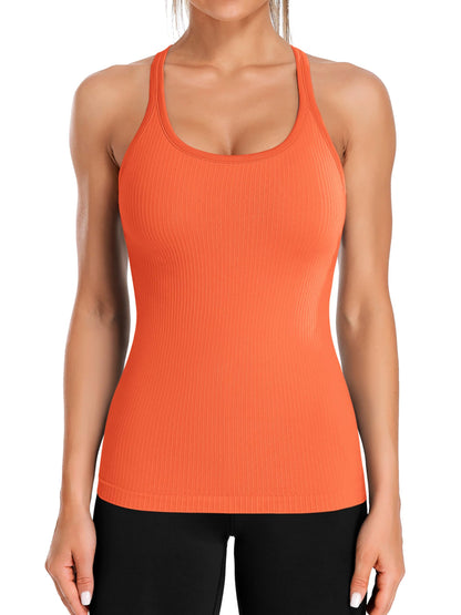 ATTRACO Women's Ribbed Racerback Workout Tank with Built-In Bra