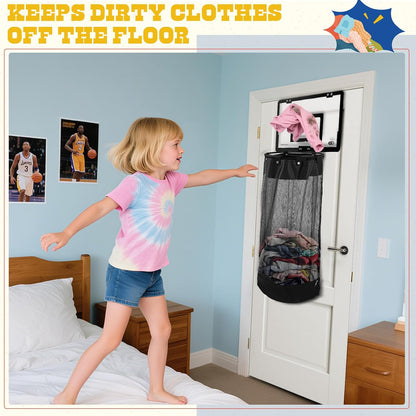 2-in-1 Hanging Door Basketball Laundry Hamper with Hoop Zipper Base