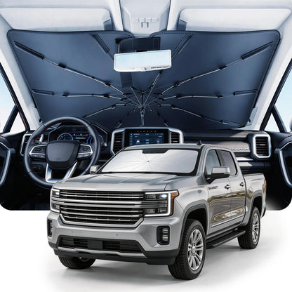 Umbrella Windshield Sun Shade for Chevy Silverado (2011-2026), Car Sunshade for Front Windshield [Nano Ice-Crystal Coatings] UPF50+ Heat & UV Block, Protect Interior & Keep Cooler