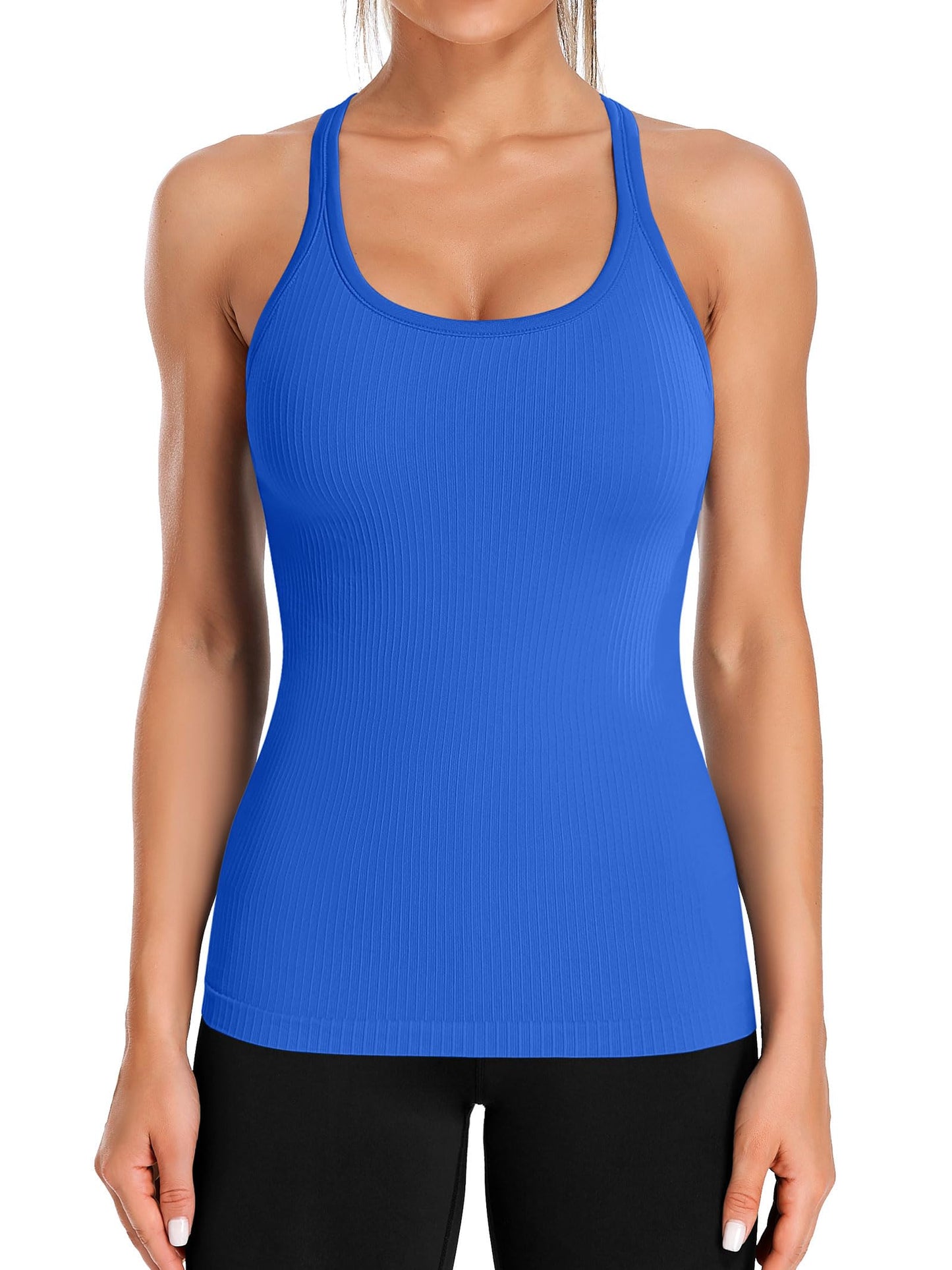 ATTRACO Women's Ribbed Racerback Workout Tank with Built-In Bra