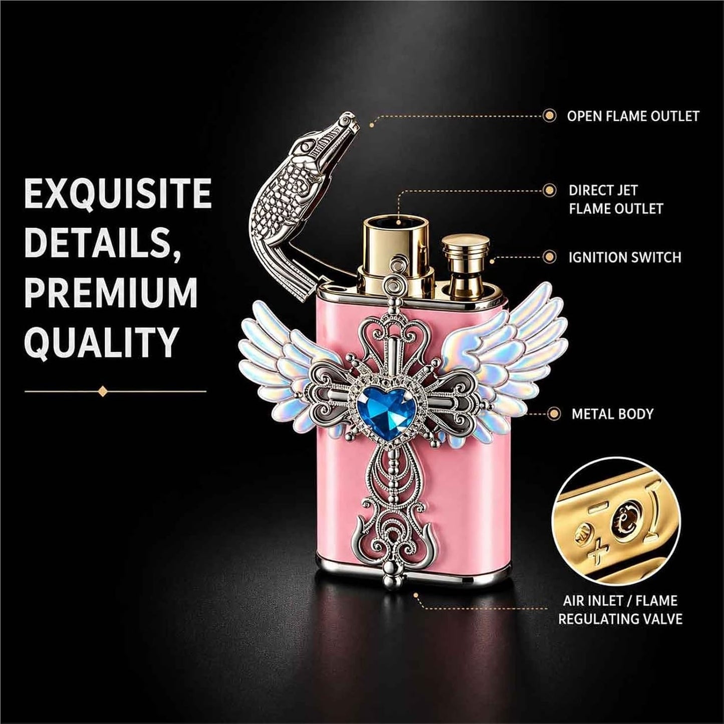 Embossed Metal Double Flame Windproof Butane Lighter for Men, White