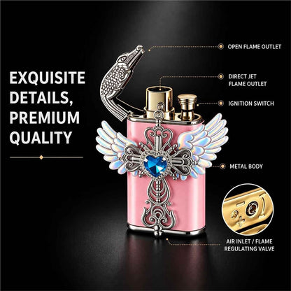 Embossed Metal Double Flame Windproof Butane Lighter for Men, White