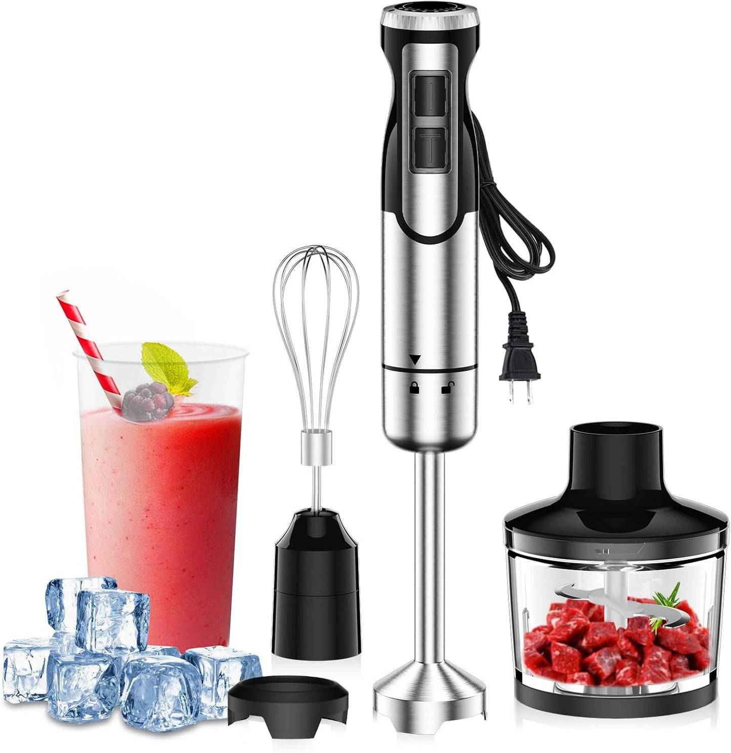 Colarlemo 1800W 4-in-1 Hand Blender, Ice Crush, Turbo, Whisk