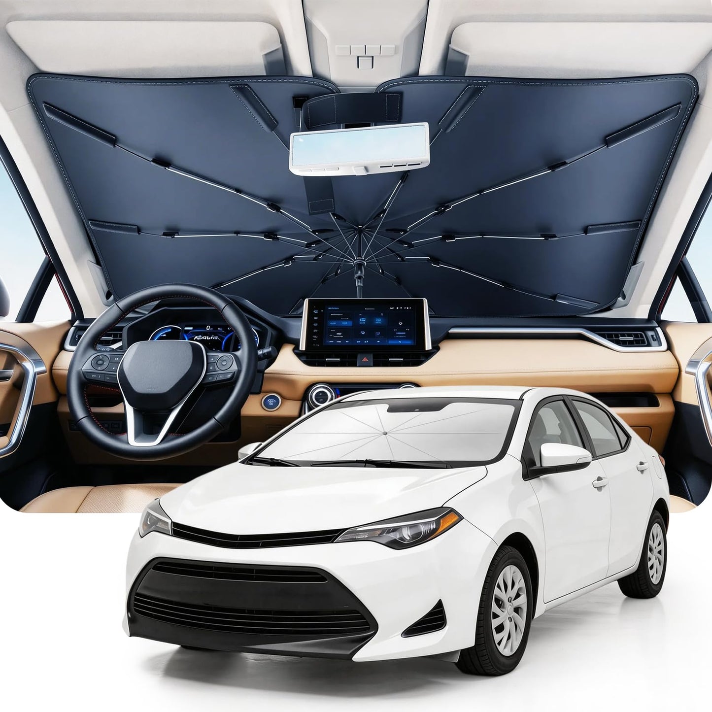 Umbrella Windshield Sun Shade for Chevy Silverado (2011-2026), Car Sunshade for Front Windshield [Nano Ice-Crystal Coatings] UPF50+ Heat & UV Block, Protect Interior & Keep Cooler