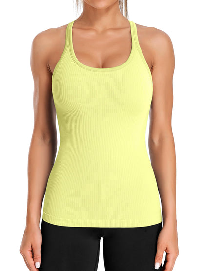 ATTRACO Women's Ribbed Racerback Workout Tank with Built-In Bra
