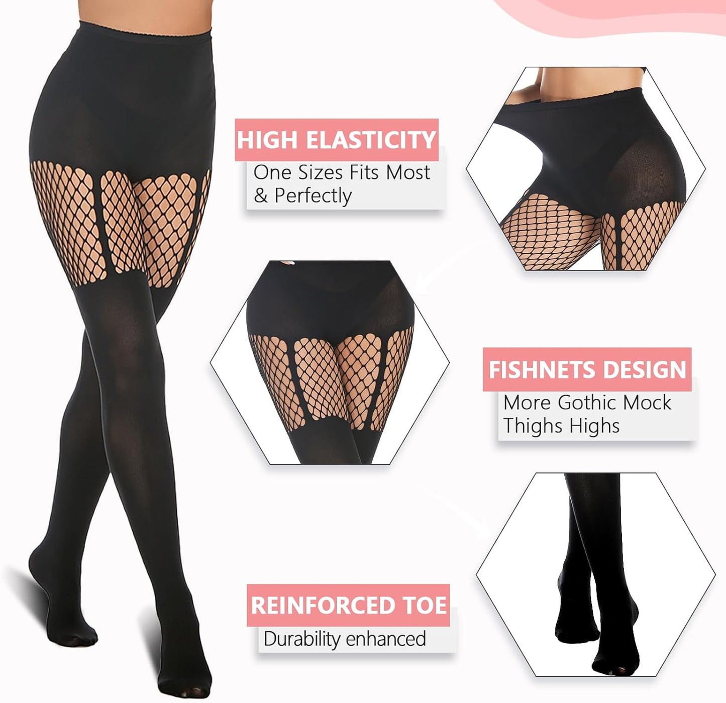 MANZI Faux Thigh High Mock Suspender Fishnet Tights 2-Pack