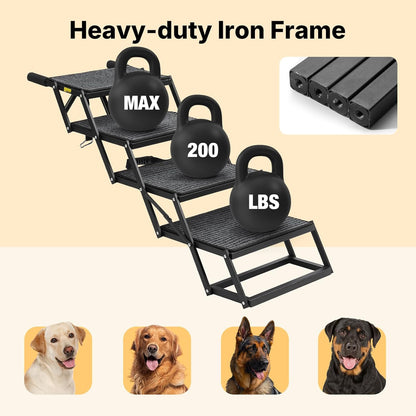 Foldable Dog Steps for Car & Truck, Heavy-Duty 4-Step Pet Stairs