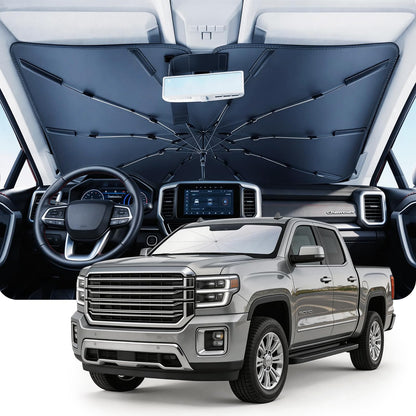 Umbrella Windshield Sun Shade for Chevy Silverado (2011-2026), Car Sunshade for Front Windshield [Nano Ice-Crystal Coatings] UPF50+ Heat & UV Block, Protect Interior & Keep Cooler