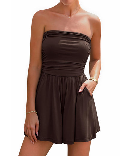 BTFBM Women's Strapless Boho Summer Romper with Pockets