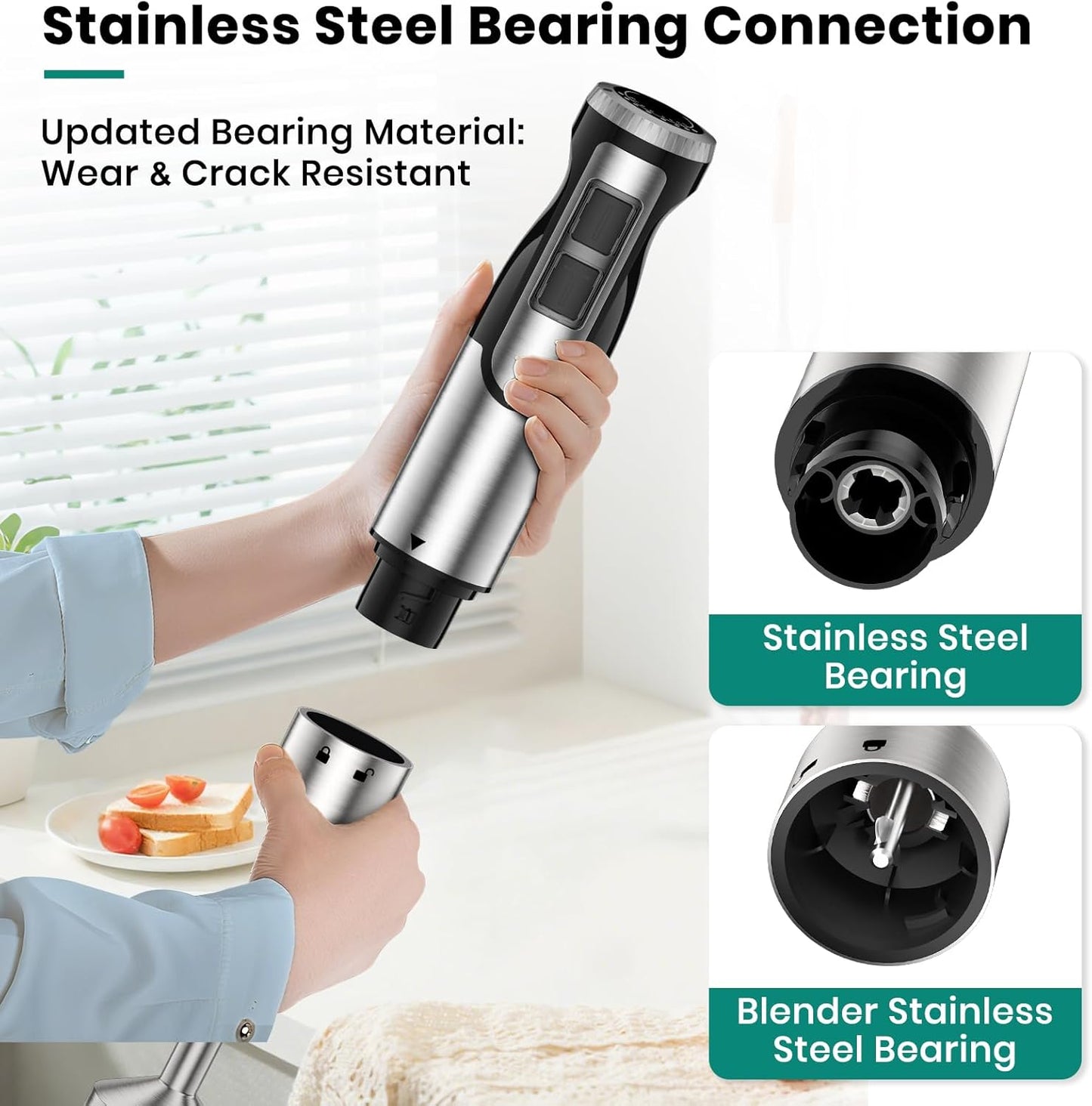 Colarlemo 1800W 4-in-1 Hand Blender, Ice Crush, Turbo, Whisk