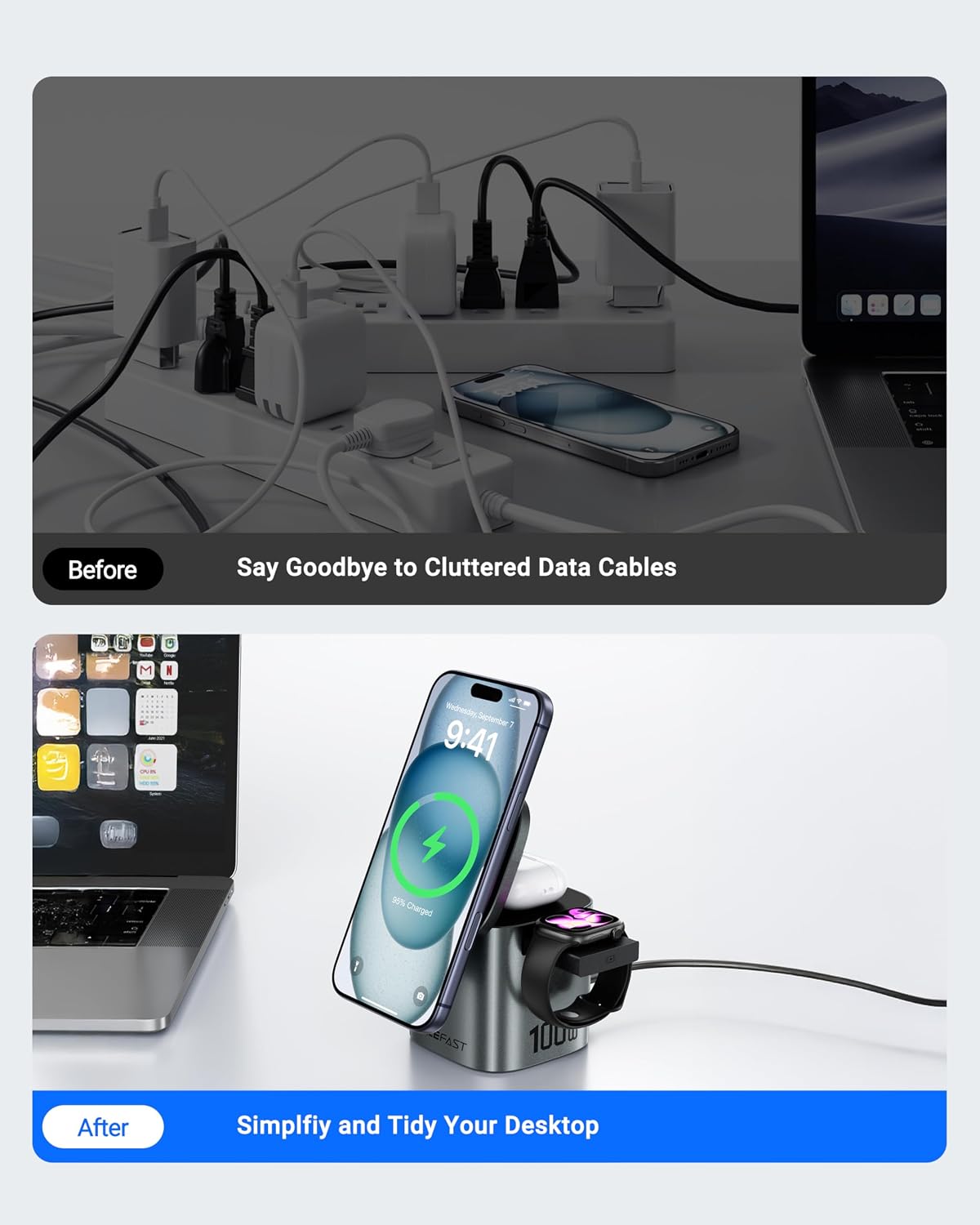 6-in-1 100W GaN Charging Station with Qi2 Magnetic Wireless Charger