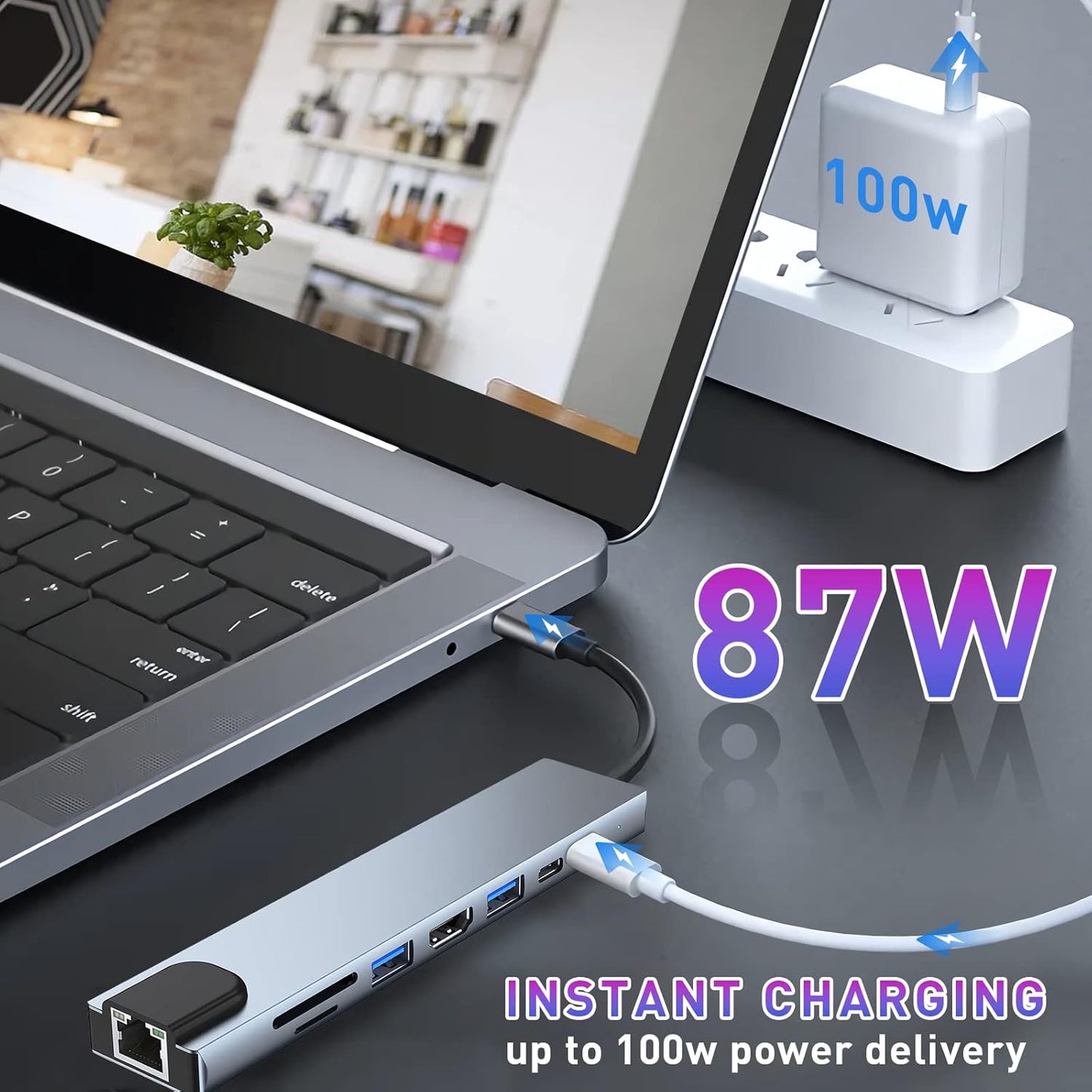 8-in-1 USB C Multiport Adapter with 4K HDMI PD Charging Ethernet Card Reader
