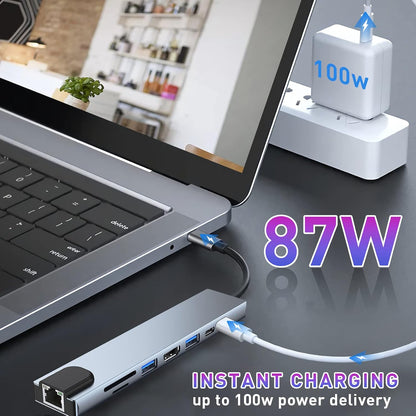 8-in-1 USB C Multiport Adapter with 4K HDMI PD Charging Ethernet Card Reader