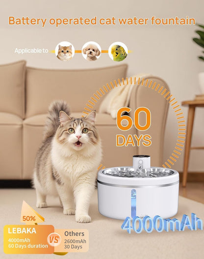 Wireless Pet Water Fountain [with Stainless Steel Tray], 84oz/2.5L Pet Fountain for  Inside, Pet Fountain for Drinking with Motion Sensor