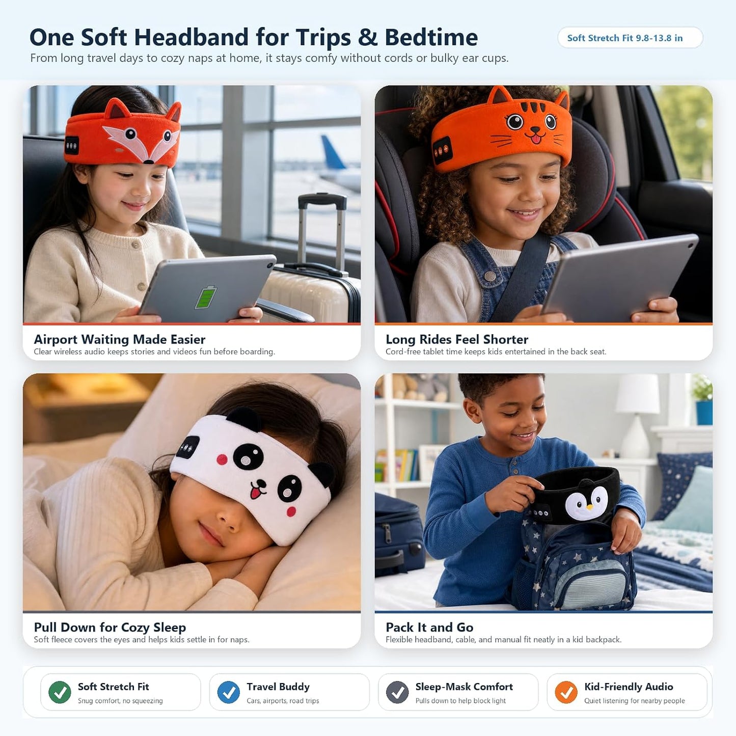Kids Wireless Headphones with Soft Fleece Headband & Owl Design