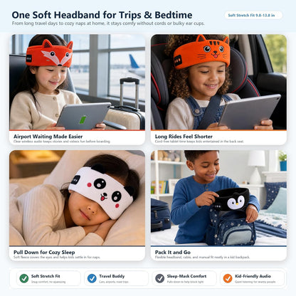 Kids Wireless Headphones with Soft Fleece Headband & Owl Design