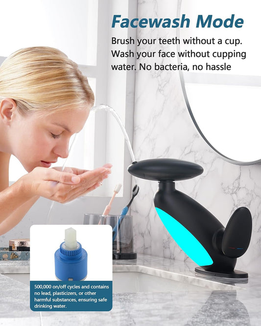 LED Waterfall Bathroom Faucet with Pull-Out Sprayer & 360° Rotation