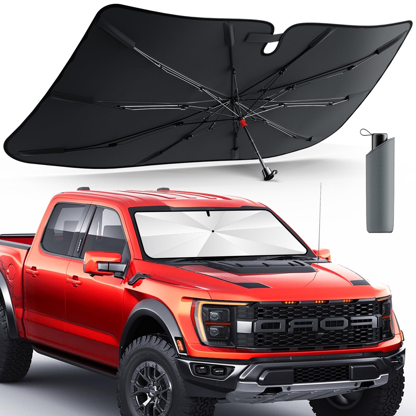 Umbrella Windshield Sun Shade for Chevy Silverado (2011-2026), Car Sunshade for Front Windshield [Nano Ice-Crystal Coatings] UPF50+ Heat & UV Block, Protect Interior & Keep Cooler