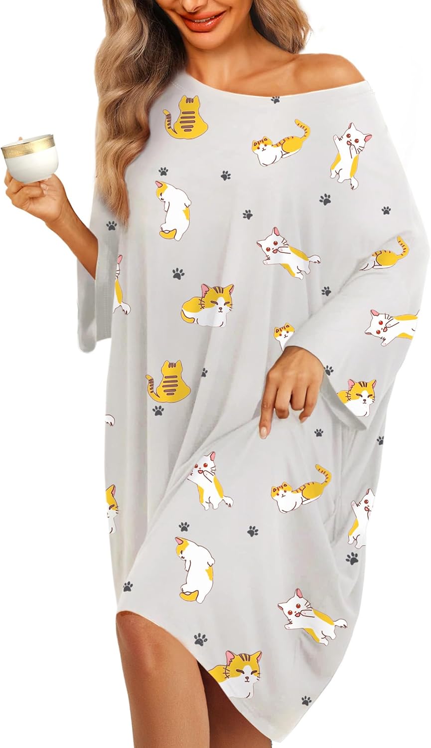 KFUBUO Plus Size Sleep Shirt Dress with Pocket