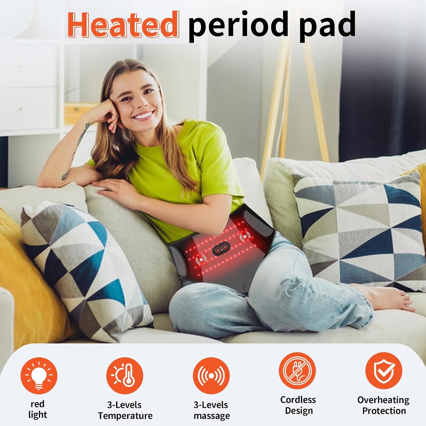 Wireless Period Heating Pad with Vibration Massage for Cramp Pain Relief