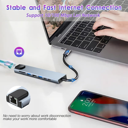 8-in-1 USB C Multiport Adapter with 4K HDMI PD Charging Ethernet Card Reader