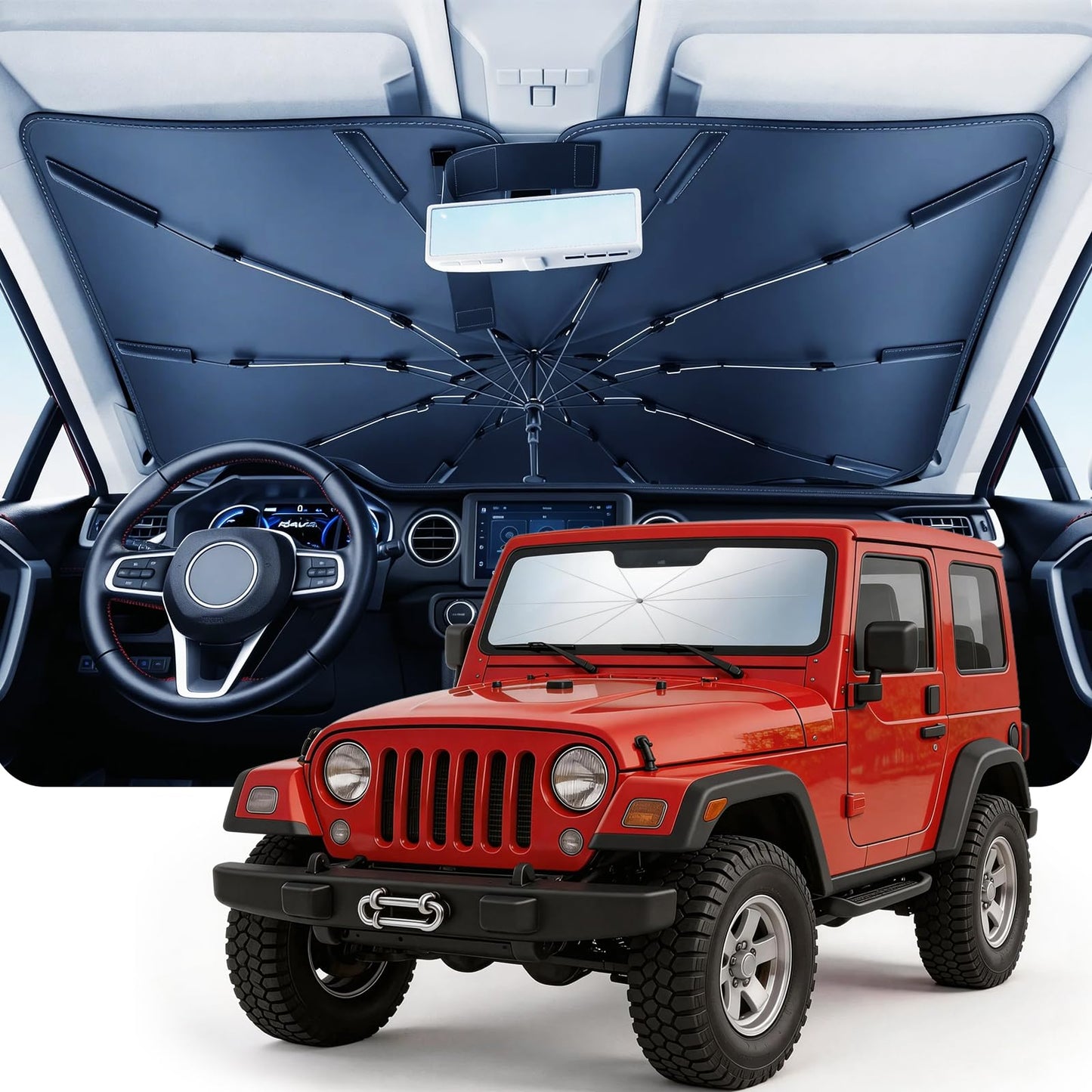 Umbrella Windshield Sun Shade for Chevy Silverado (2011-2026), Car Sunshade for Front Windshield [Nano Ice-Crystal Coatings] UPF50+ Heat & UV Block, Protect Interior & Keep Cooler