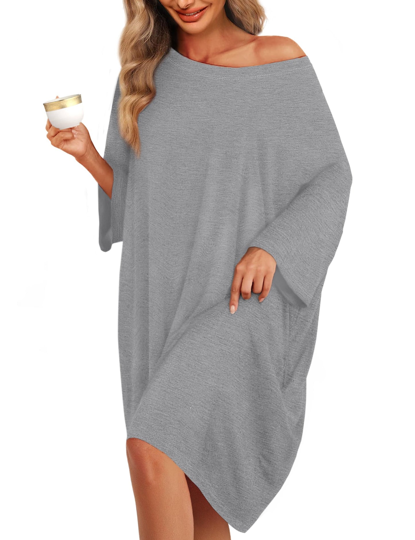 KFUBUO Plus Size Sleep Shirt Dress with Pocket