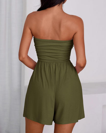 BTFBM Women's Strapless Boho Summer Romper with Pockets