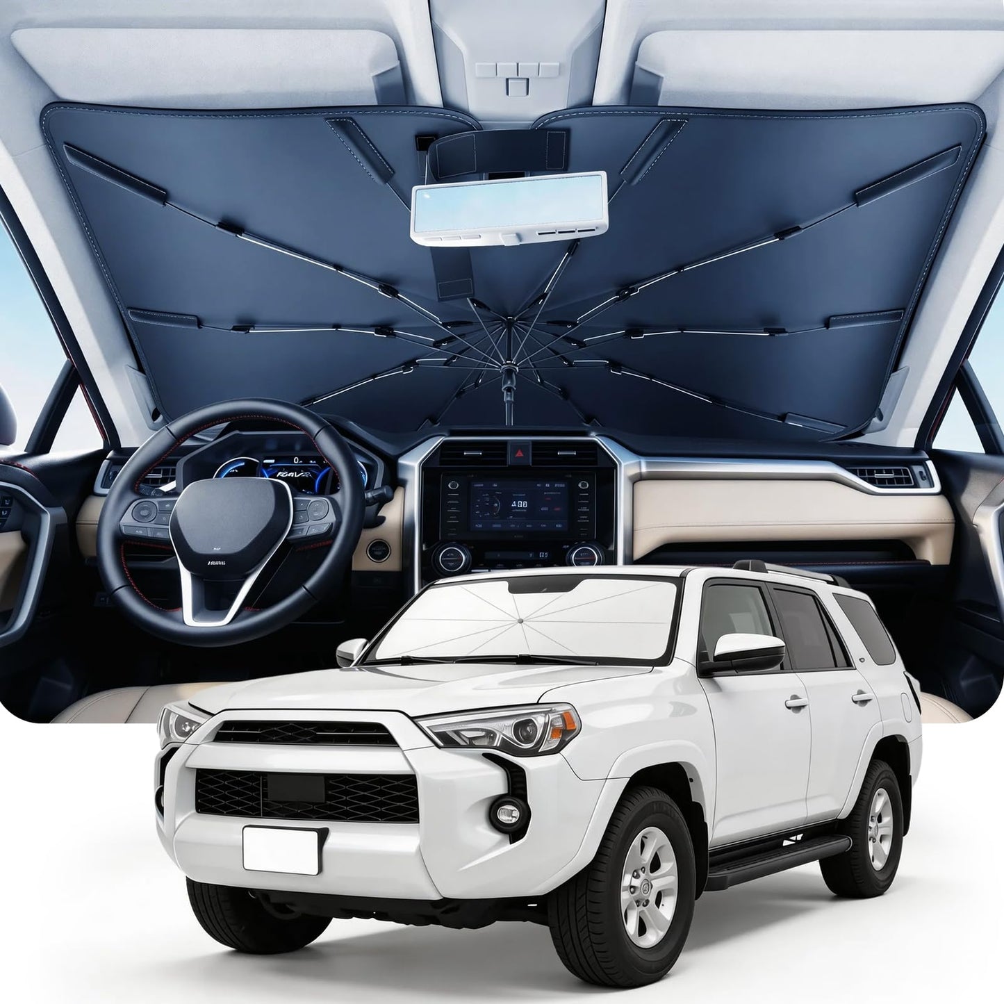 Umbrella Windshield Sun Shade for Chevy Silverado (2011-2026), Car Sunshade for Front Windshield [Nano Ice-Crystal Coatings] UPF50+ Heat & UV Block, Protect Interior & Keep Cooler
