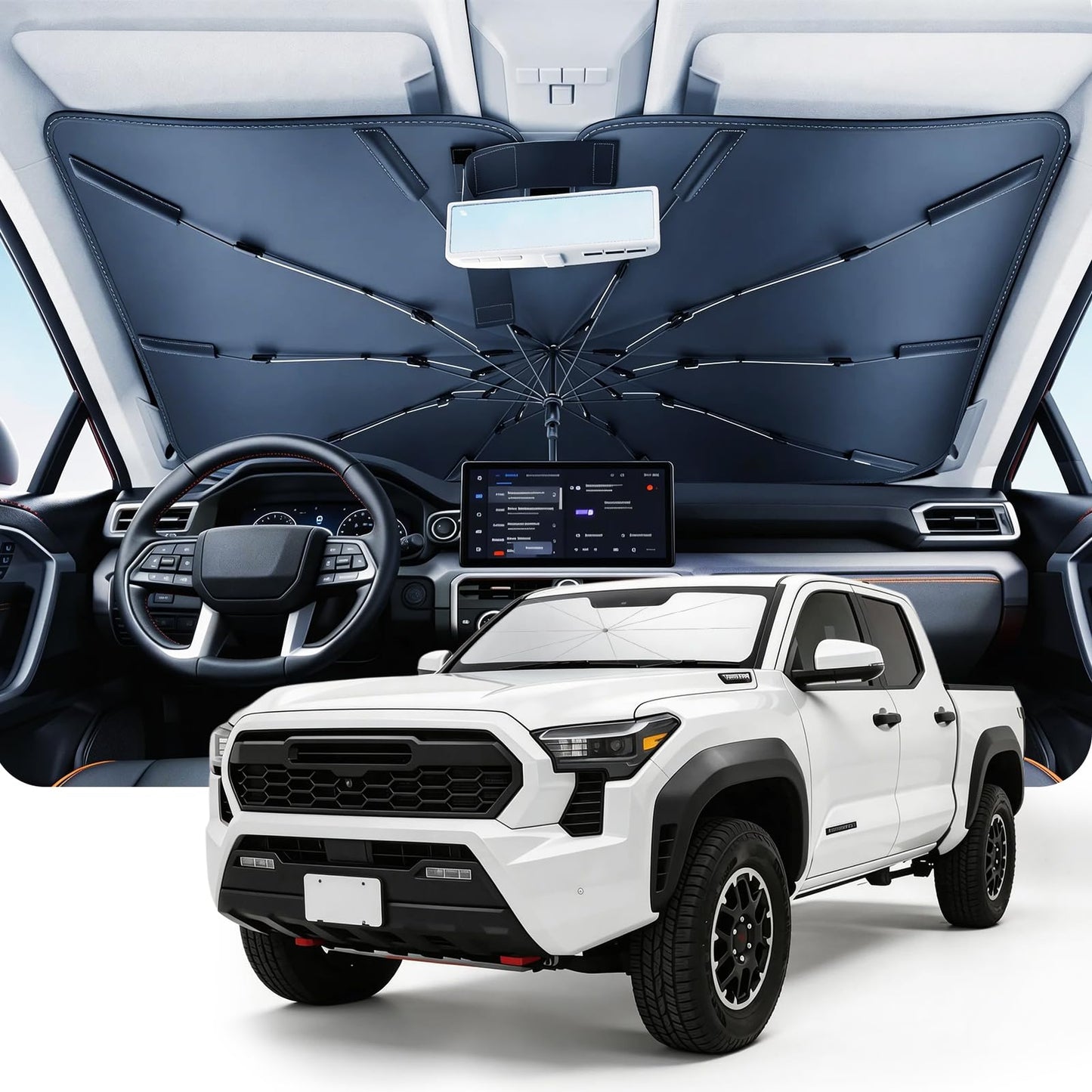 Umbrella Windshield Sun Shade for Chevy Silverado (2011-2026), Car Sunshade for Front Windshield [Nano Ice-Crystal Coatings] UPF50+ Heat & UV Block, Protect Interior & Keep Cooler