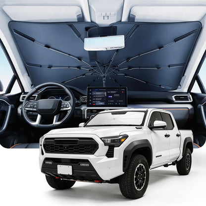 Umbrella Windshield Sun Shade for Chevy Silverado (2011-2026), Car Sunshade for Front Windshield [Nano Ice-Crystal Coatings] UPF50+ Heat & UV Block, Protect Interior & Keep Cooler