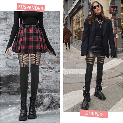 MANZI Faux Thigh High Mock Suspender Fishnet Tights 2-Pack