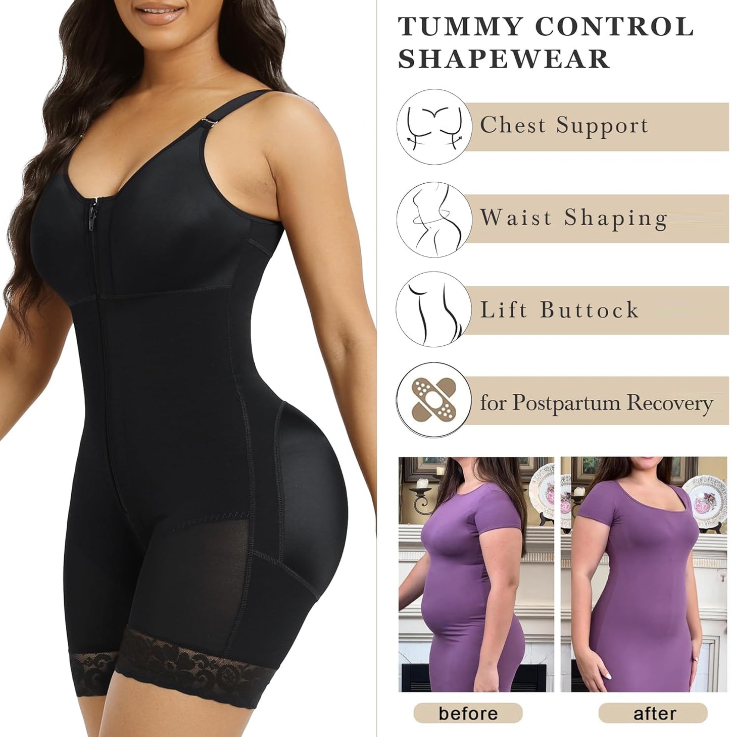 YIANNA Postpartum Shapewear Bodysuit with Tummy Control