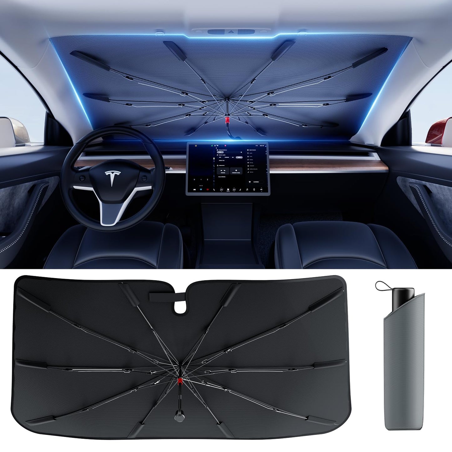 Umbrella Windshield Sun Shade for Chevy Silverado (2011-2026), Car Sunshade for Front Windshield [Nano Ice-Crystal Coatings] UPF50+ Heat & UV Block, Protect Interior & Keep Cooler