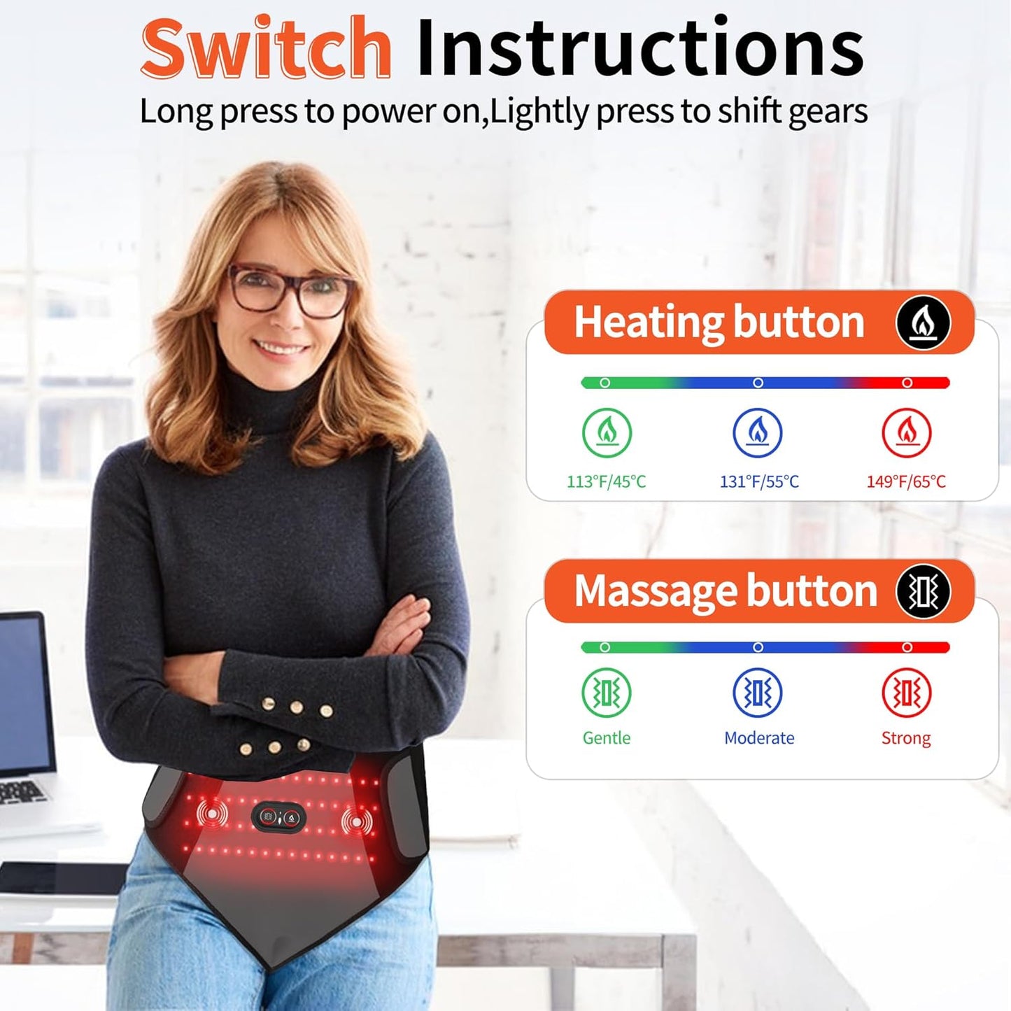 Wireless Period Heating Pad with Vibration Massage for Cramp Pain Relief