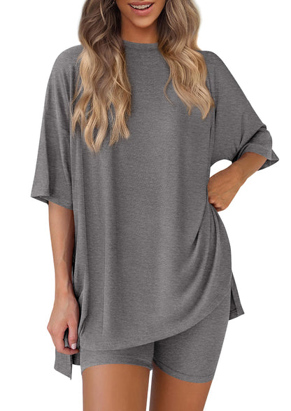 PRETTYGARDEN Women's Casual 2-Piece Lounge Set with Biker Shorts