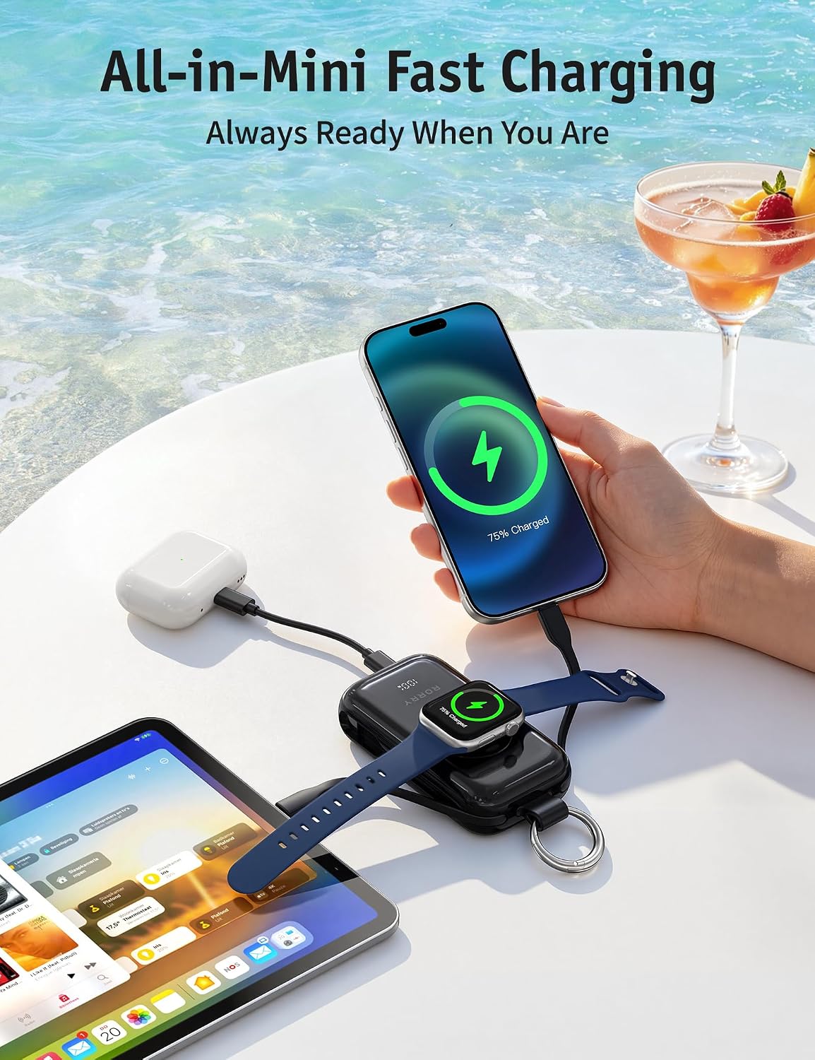 RORRY CharmGo Pro 45W Keychain Power Bank 10000mAh with Built-in Charging Cables
