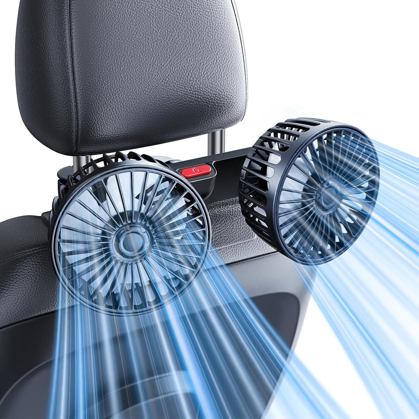 Dual Rotatable Head Car Fan, 360° Stepless Speed Cooling Fan for Rear Seat Pets