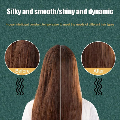 2-in-1 Ionic Heated Hair Straightener Curler Brush Portable Travel, Green