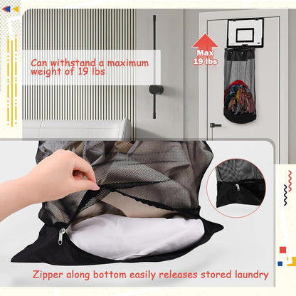2-in-1 Hanging Door Basketball Laundry Hamper with Hoop Zipper Base