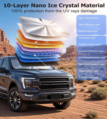 Umbrella Windshield Sun Shade for Chevy Silverado (2011-2026), Car Sunshade for Front Windshield [Nano Ice-Crystal Coatings] UPF50+ Heat & UV Block, Protect Interior & Keep Cooler
